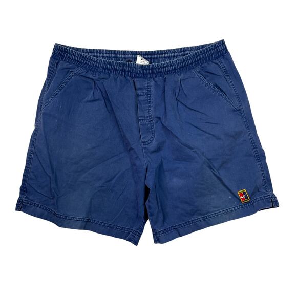 Nike VTG 90s Elastic Waist Drawstring Casual Shorts 7" Inseam FLAW Blue Large - Picture 1 of 8
